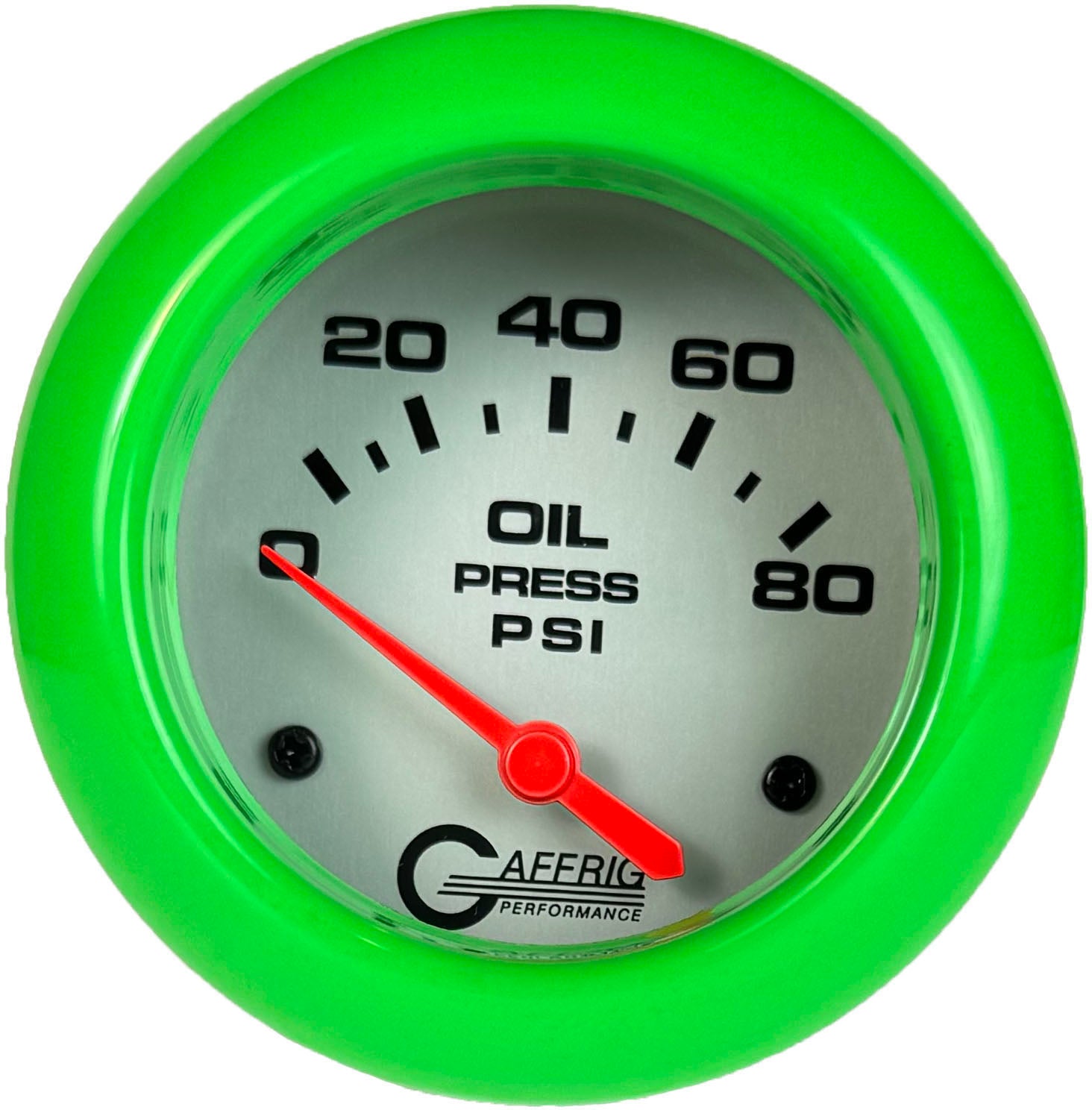 GAFFRIG PART #11001 2 5/8 INCH ELECTRIC OIL PRESSURE 0-80 PSI - INCLUDES SENDER PLATINUM LIME GREEN