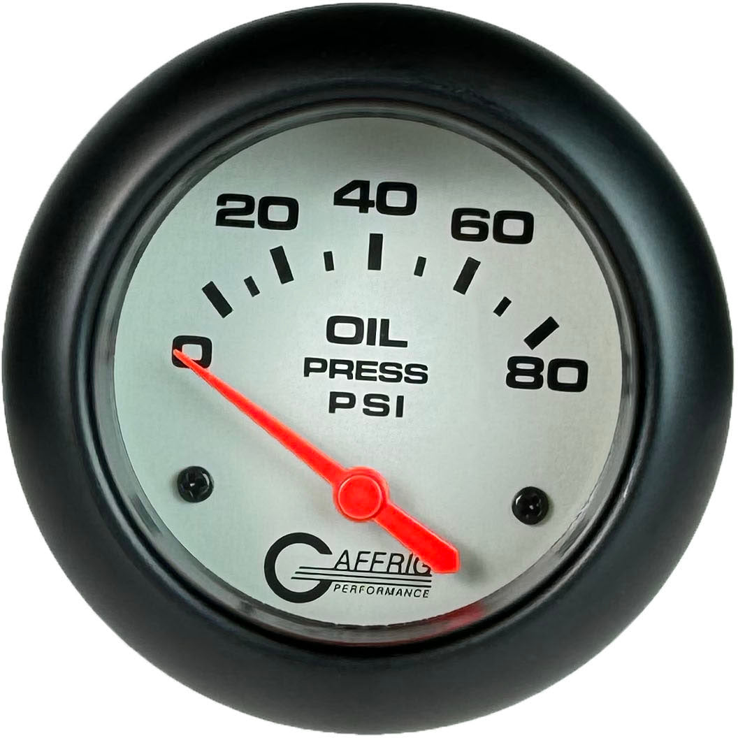 GAFFRIG PART #11001 2 5/8 INCH ELECTRIC OIL PRESSURE 0-80 PSI - INCLUDES SENDER PLATINUM BLACK