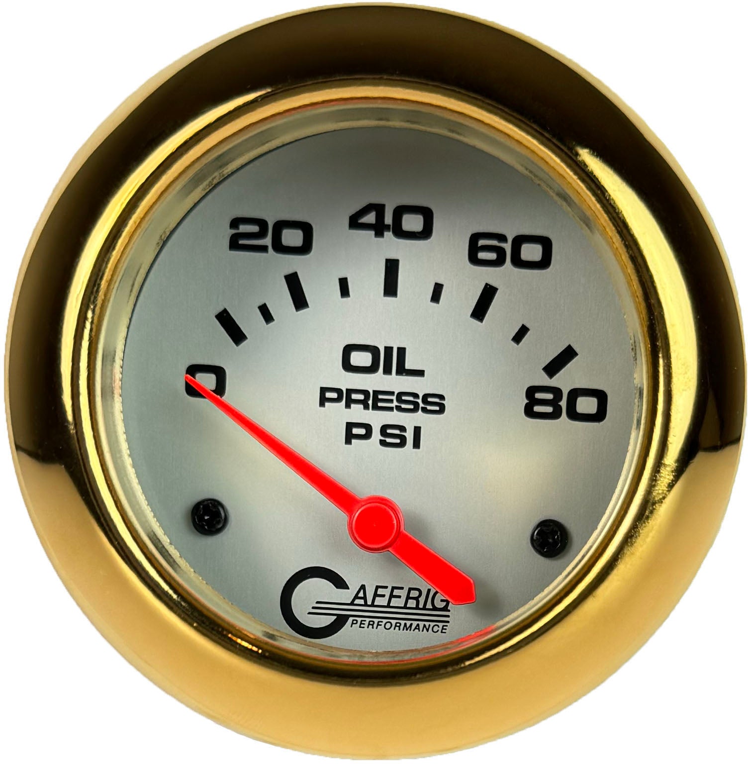 GAFFRIG PART #11001 2 5/8 INCH ELECTRIC OIL PRESSURE 0-80 PSI - INCLUDES SENDER PLATINUM GOLD