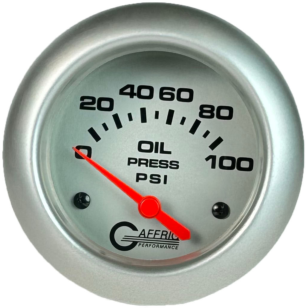 GAFFRIG PART #11002 2 5/8 INCH ELECTRIC OIL PRESSURE 0-100 PSI - INCLUDES SENDER PLATINUM PLATINUM