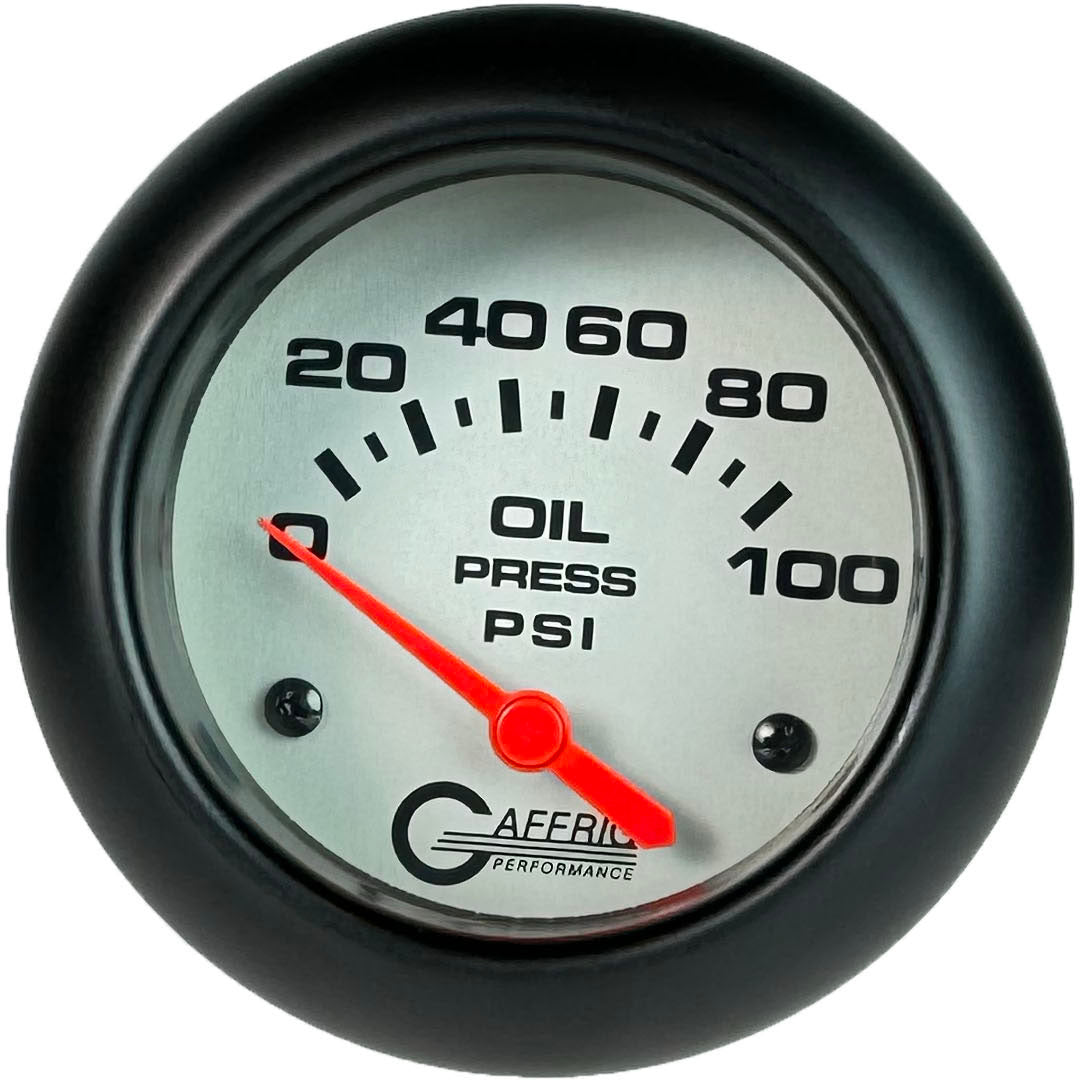 GAFFRIG PART #11002 2 5/8 INCH ELECTRIC OIL PRESSURE 0-100 PSI - INCLUDES SENDER PLATINUM BLACK