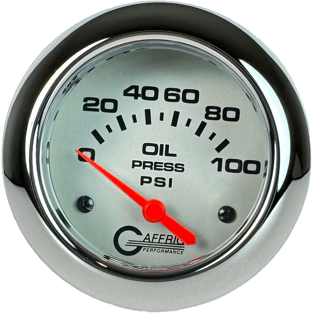 GAFFRIG PART #11002 2 5/8 INCH ELECTRIC OIL PRESSURE 0-100 PSI - INCLUDES SENDER PLATINUM CHROME