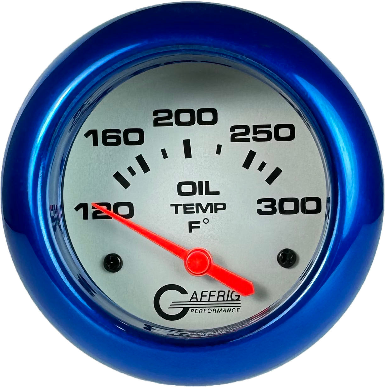 GAFFRIG PART #11003 2 5/8 INCH ELECTRIC OIL TEMP GAUGE 100-300 F - INCLUDES SENDER & BUSHING KIT PLATINUM BLUE
