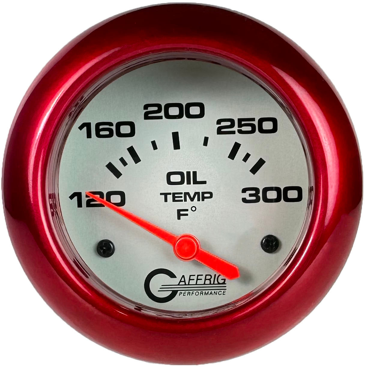 GAFFRIG PART #11003 2 5/8 INCH ELECTRIC OIL TEMP GAUGE 100-300 F - INCLUDES SENDER & BUSHING KIT PLATINUM RED