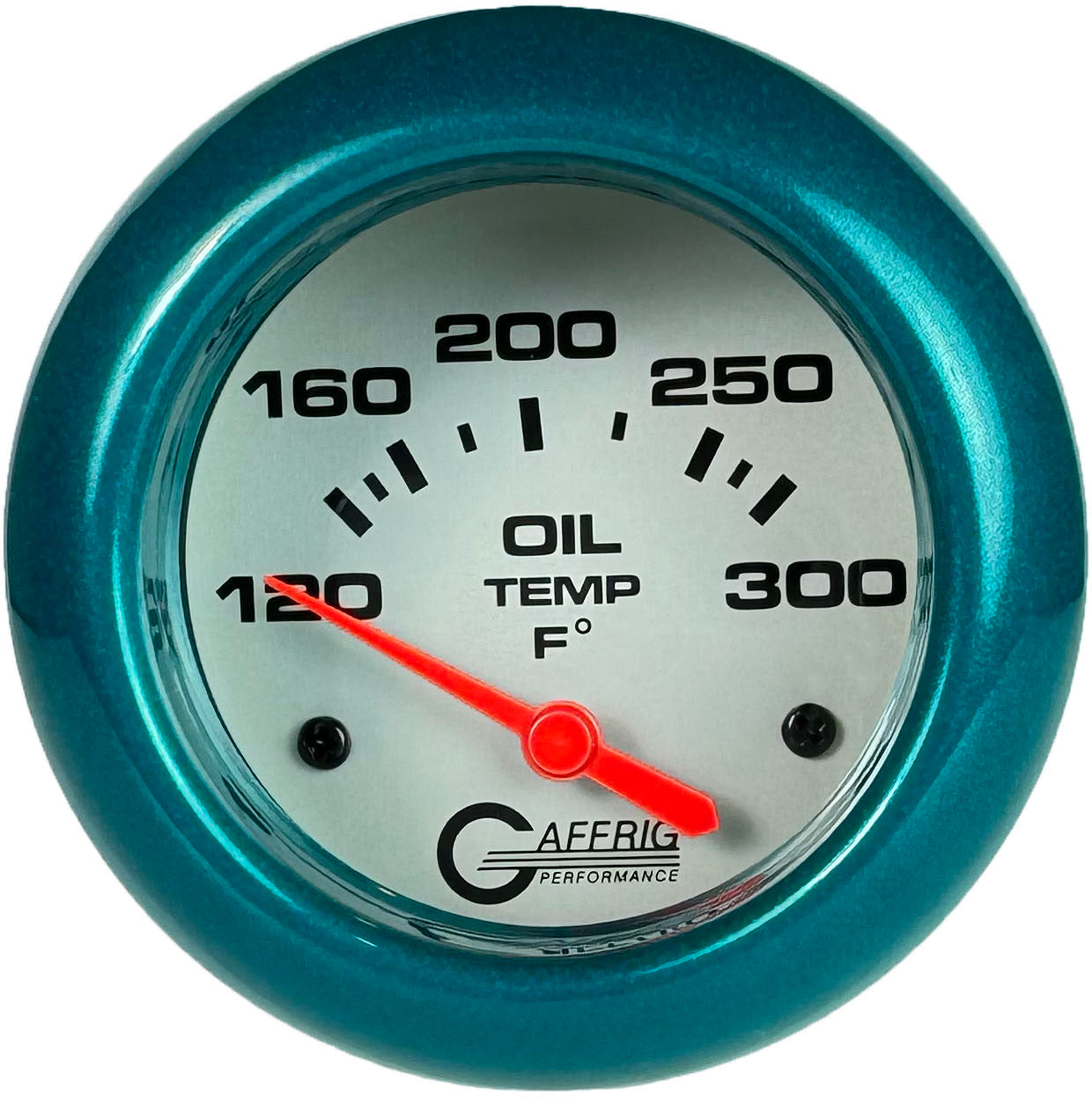 GAFFRIG PART #11003 2 5/8 INCH ELECTRIC OIL TEMP GAUGE 100-300 F - INCLUDES SENDER & BUSHING KIT PLATINUM TEAL