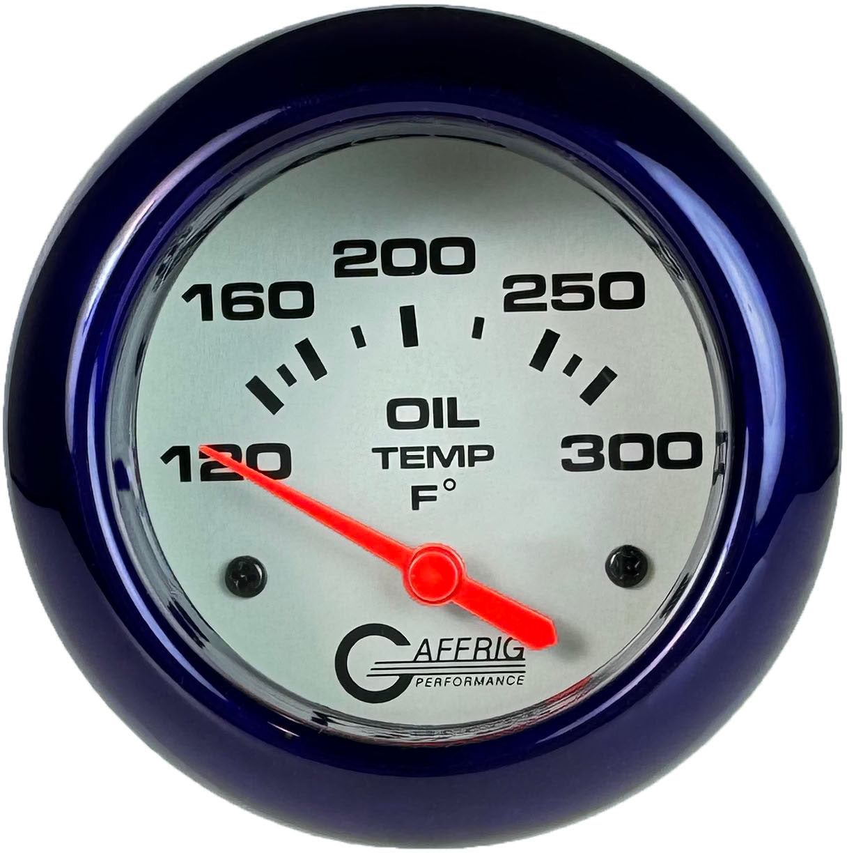 GAFFRIG PART #11003 2 5/8 INCH ELECTRIC OIL TEMP GAUGE 100-300 F - INCLUDES SENDER & BUSHING KIT PLATINUM PURPLE