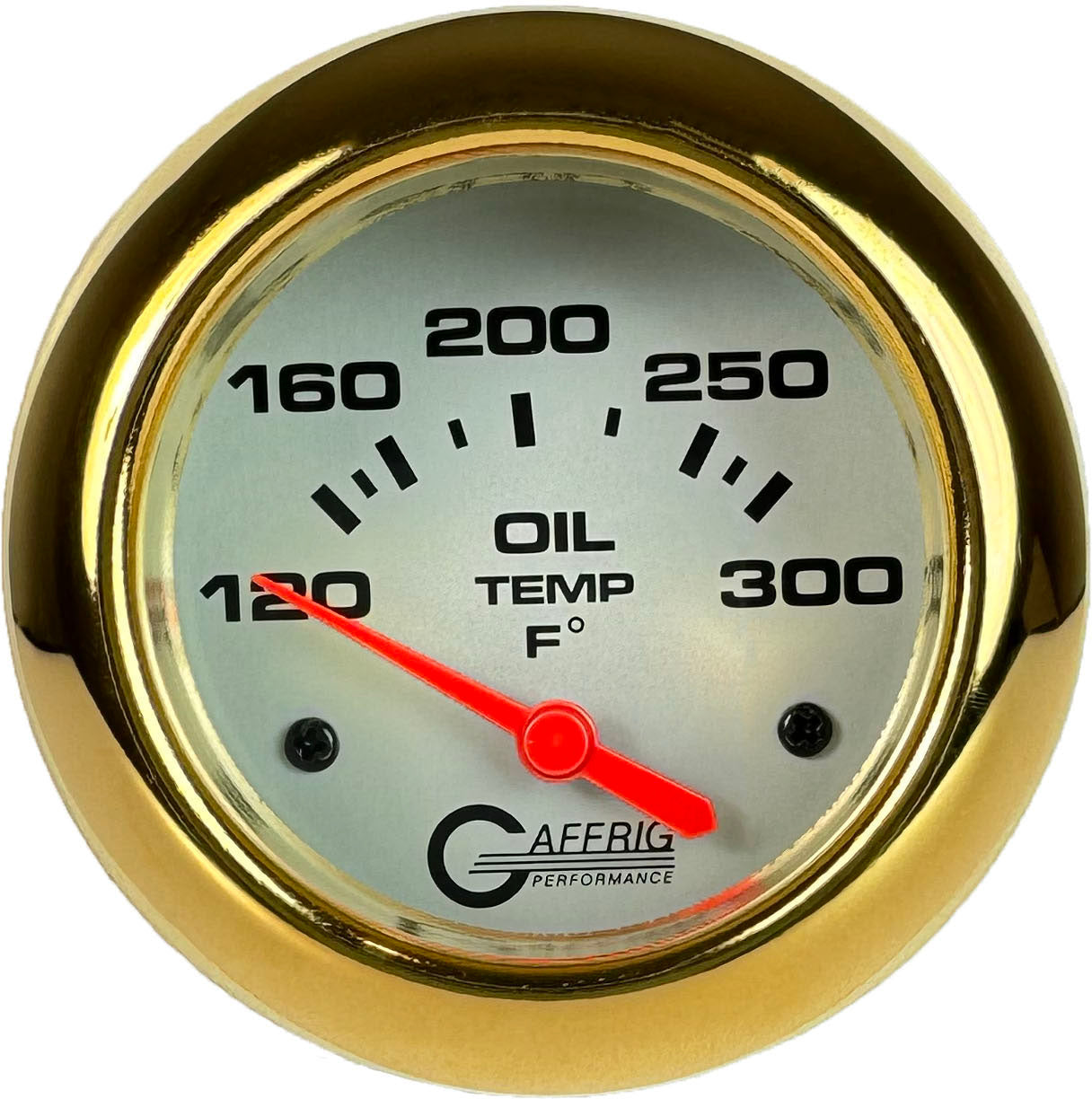 GAFFRIG PART #11003 2 5/8 INCH ELECTRIC OIL TEMP GAUGE 100-300 F - INCLUDES SENDER & BUSHING KIT PLATINUM GOLD