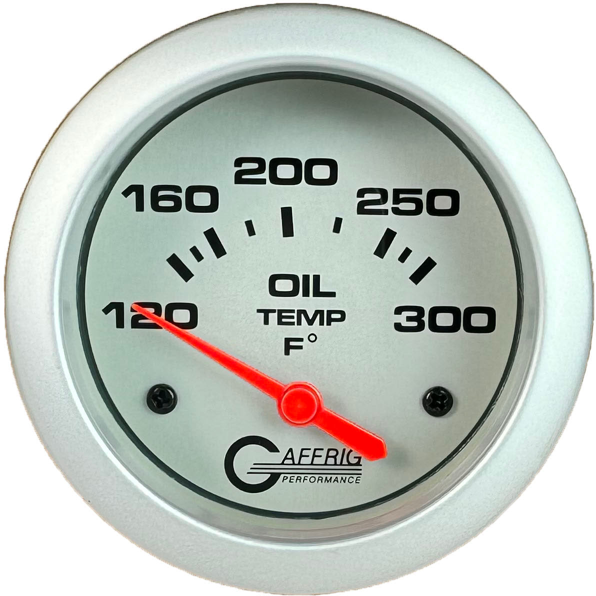 GAFFRIG PART #11003 2 5/8 INCH ELECTRIC OIL TEMP GAUGE 100-300 F - INCLUDES SENDER & BUSHING KIT PLATINUM NO FAT RIM (STANDARD)