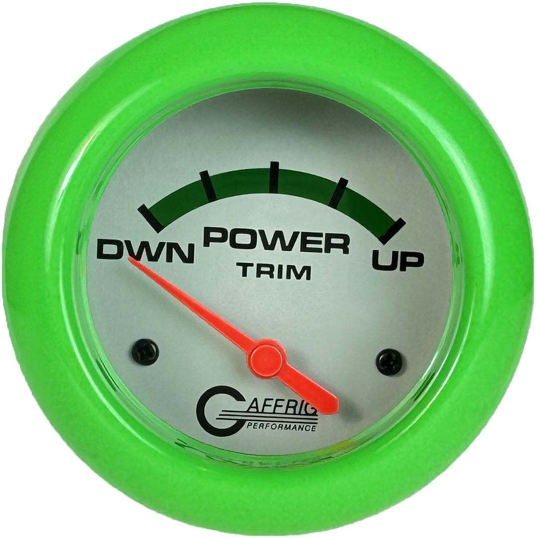 GAFFRIG PART #11004 2 5/8 INCH ELECTRIC TRIM METER GAUGE MERCURY PLATINUM LIME GREEN