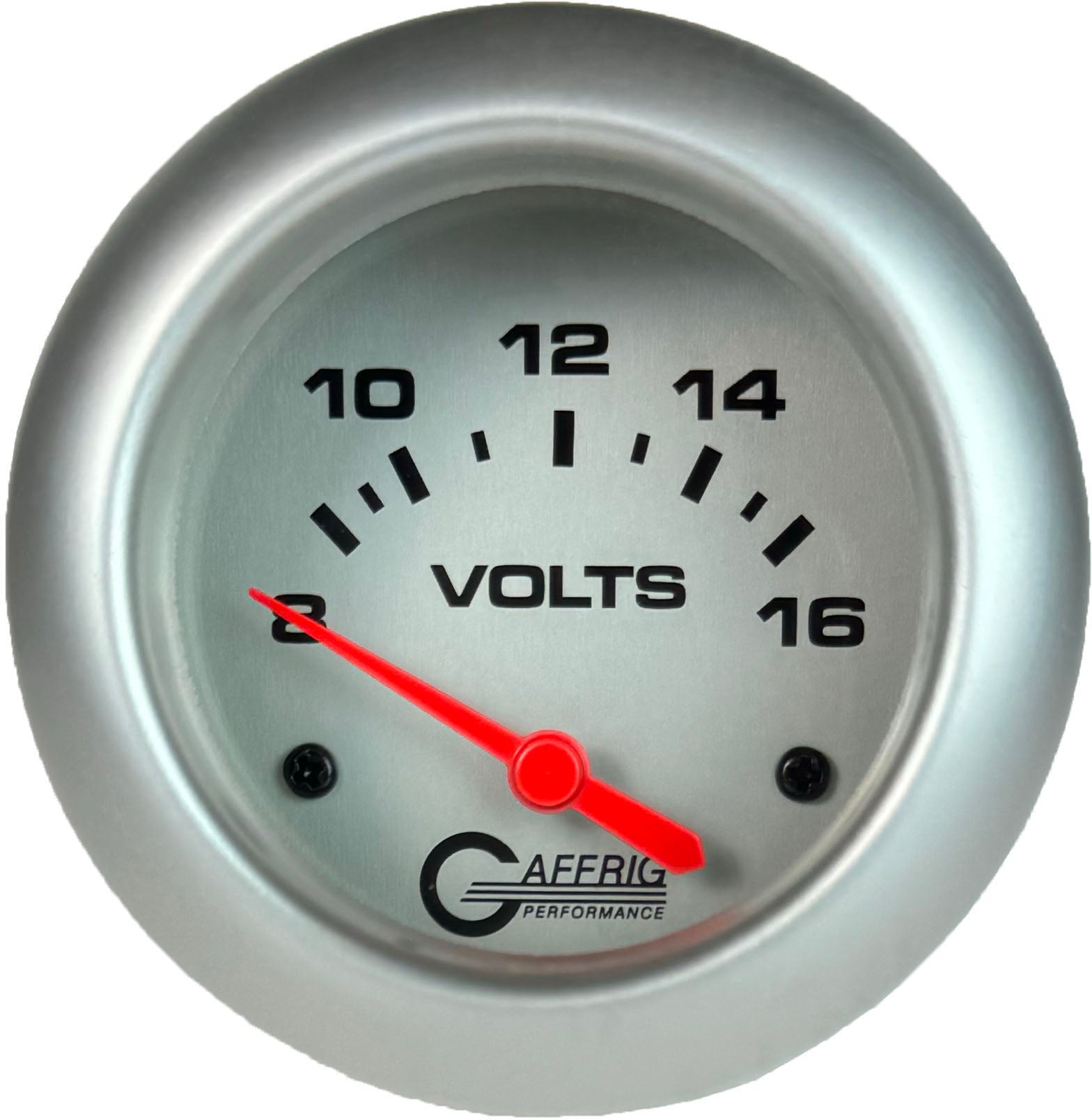 GAFFRIG PART #11005 2 5/8 INCH ELECTRIC VOLTMETER GAUGE 8-16V PLATINUM PLATINUM
