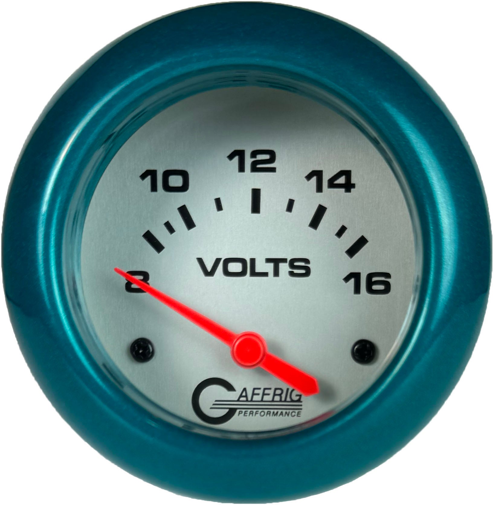 GAFFRIG PART #11005 2 5/8 INCH ELECTRIC VOLTMETER GAUGE 8-16V PLATINUM TEAL