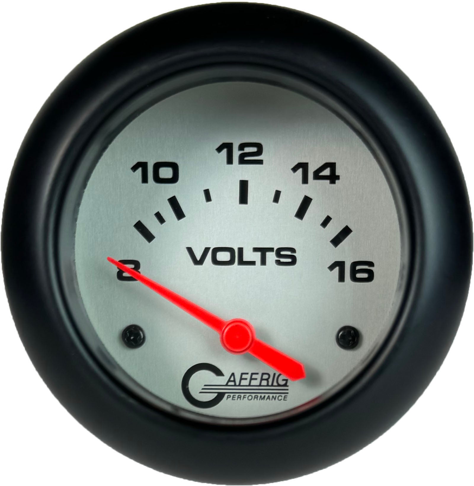 GAFFRIG PART #11005 2 5/8 INCH ELECTRIC VOLTMETER GAUGE 8-16V PLATINUM BLACK