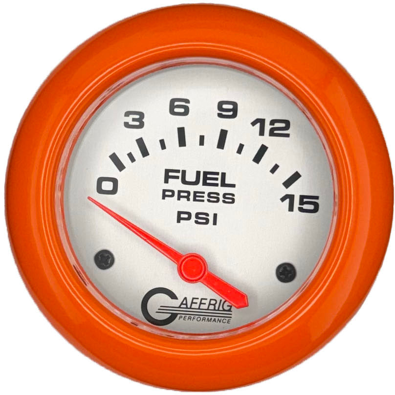GAFFRIG PART #11007 2 5/8 INCH ELECTRIC FUEL PRESSURE GAUGE 0-15 PSI - INCLUDES SENDER PLATINUM ORANGE