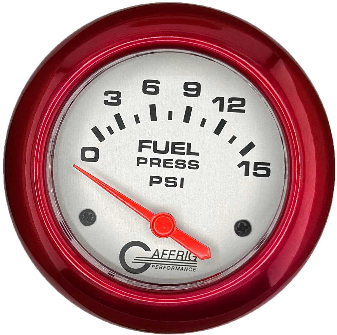 GAFFRIG PART #11007 2 5/8 INCH ELECTRIC FUEL PRESSURE GAUGE 0-15 PSI - INCLUDES SENDER PLATINUM RED