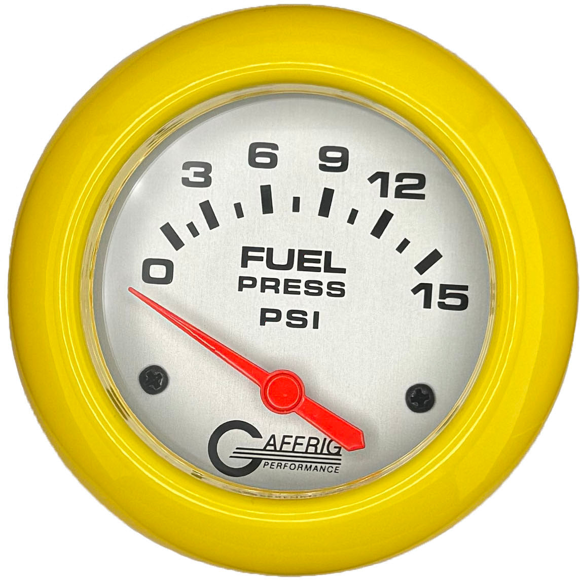 GAFFRIG PART #11007 2 5/8 INCH ELECTRIC FUEL PRESSURE GAUGE 0-15 PSI - INCLUDES SENDER PLATINUM YELLOW