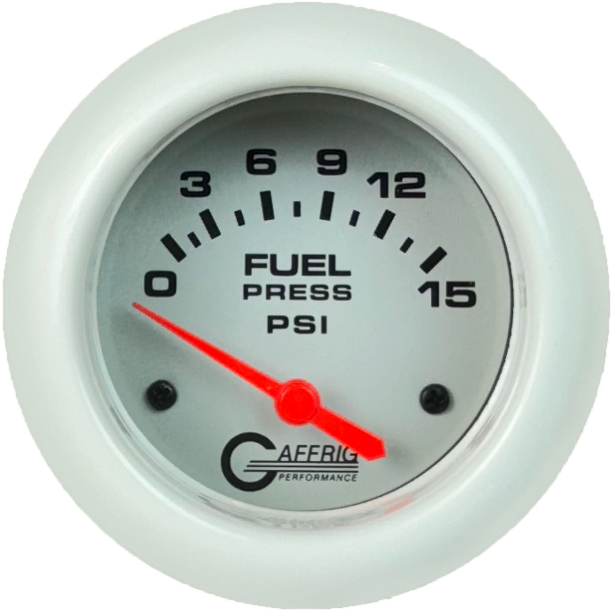 GAFFRIG PART #11007 2 5/8 INCH ELECTRIC FUEL PRESSURE GAUGE 0-15 PSI - INCLUDES SENDER PLATINUM WHITE