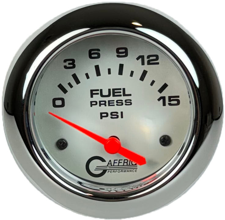 GAFFRIG PART #11007 2 5/8 INCH ELECTRIC FUEL PRESSURE GAUGE 0-15 PSI - INCLUDES SENDER PLATINUM CHROME