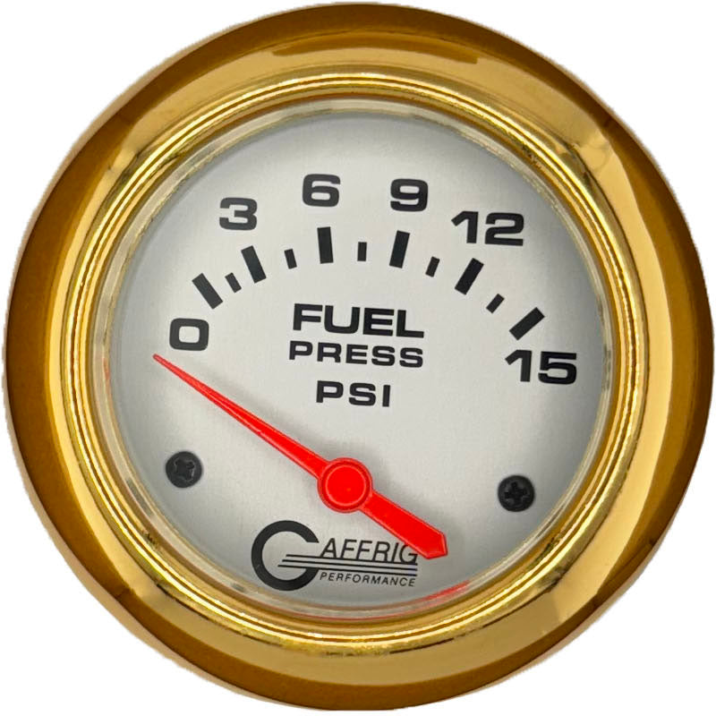 GAFFRIG PART #11007 2 5/8 INCH ELECTRIC FUEL PRESSURE GAUGE 0-15 PSI - INCLUDES SENDER PLATINUM GOLD