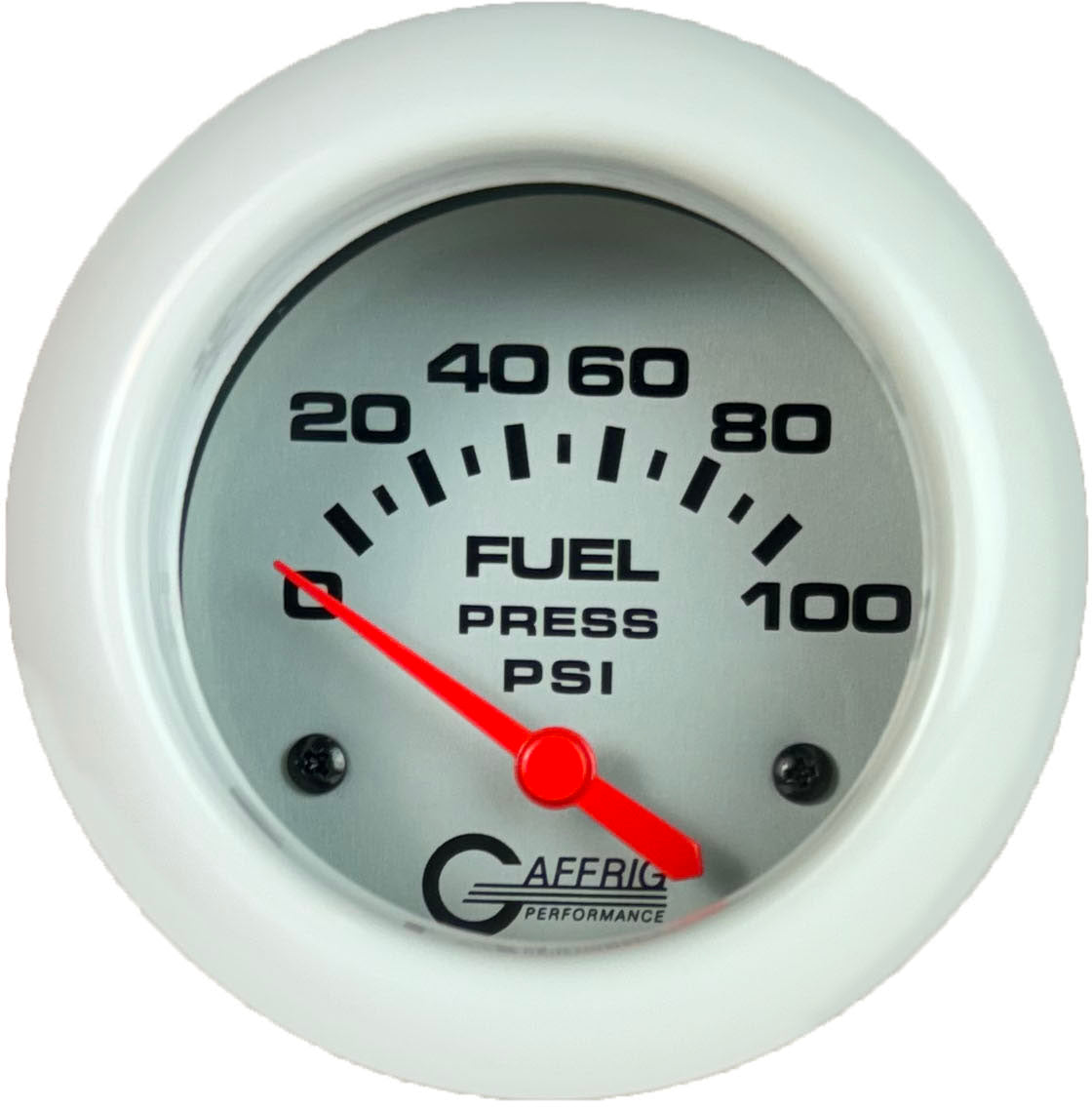 GAFFRIG PART #11008 2 5/8 INCH ELECTRIC FUEL PRESSURE GAUGE 0-100 PSI - INCLUDES SENDER PLATINUM WHITE
