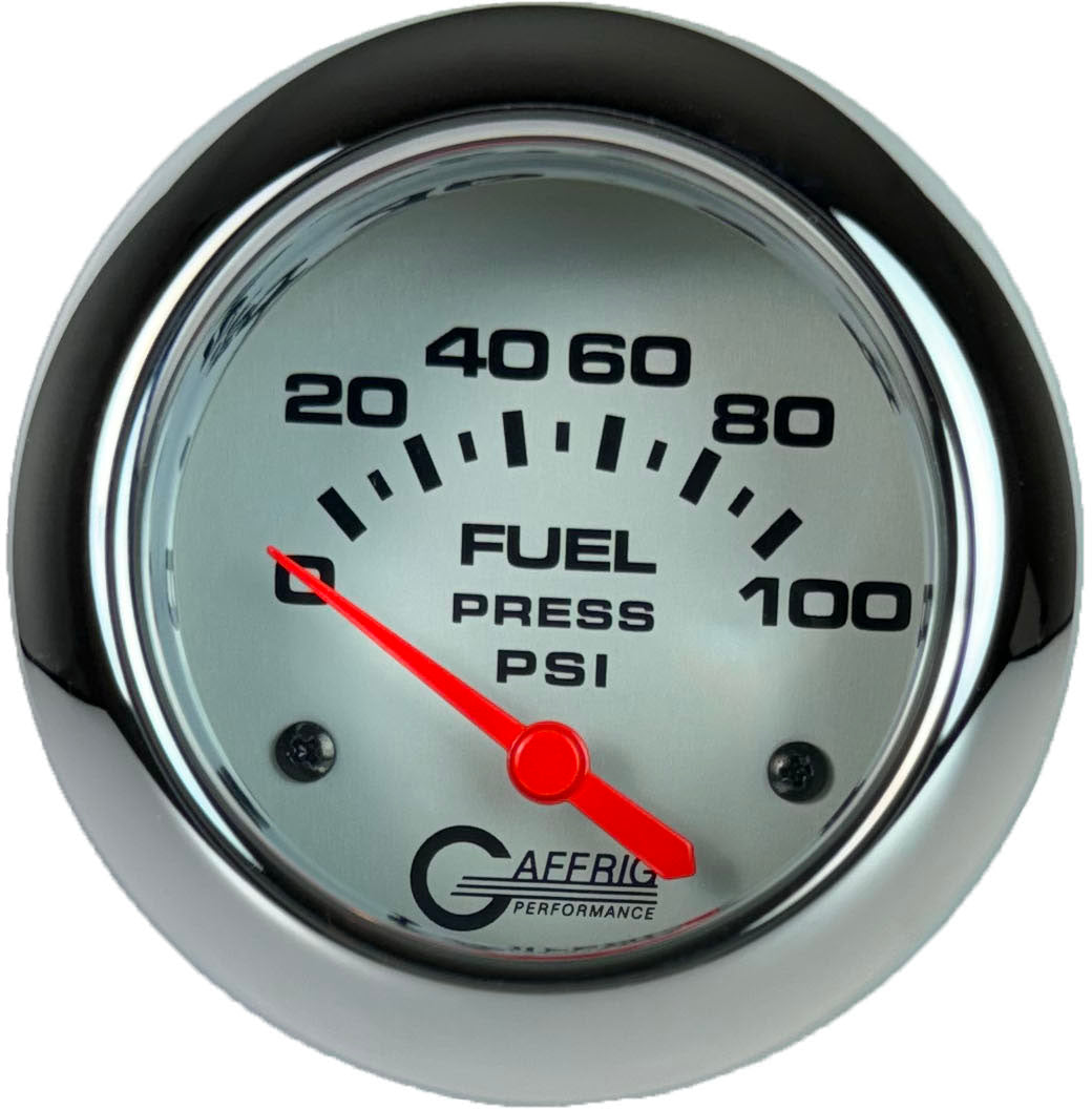 GAFFRIG PART #11008 2 5/8 INCH ELECTRIC FUEL PRESSURE GAUGE 0-100 PSI - INCLUDES SENDER PLATINUM CHROME