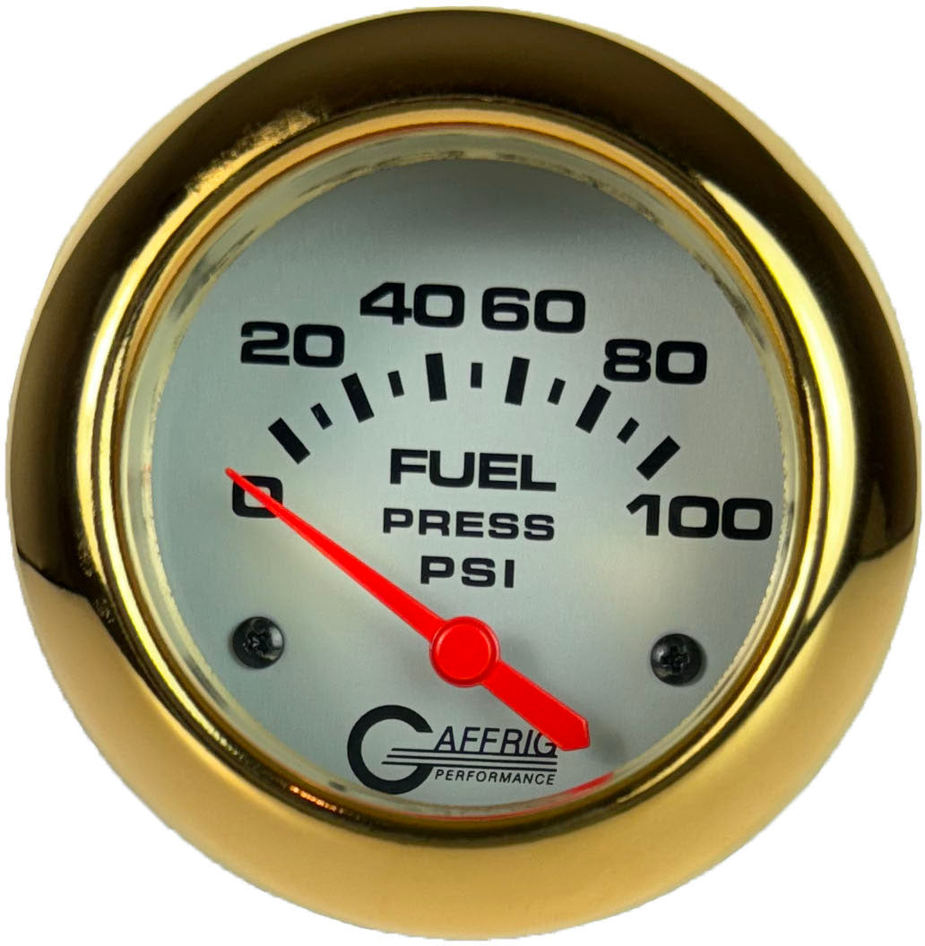 GAFFRIG PART #11008 2 5/8 INCH ELECTRIC FUEL PRESSURE GAUGE 0-100 PSI - INCLUDES SENDER PLATINUM GOLD