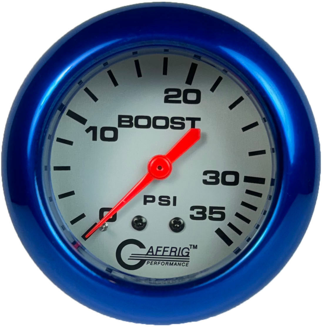 GAFFRIG PART #11010 2 5/8 INCH MECHANICAL BOOST GAUGE 0-35 PSI PLATINUM BLUE