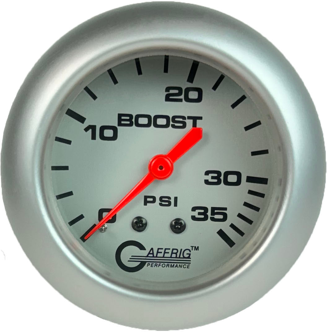 GAFFRIG PART #11010 2 5/8 INCH MECHANICAL BOOST GAUGE 0-35 PSI PLATINUM PLATINUM