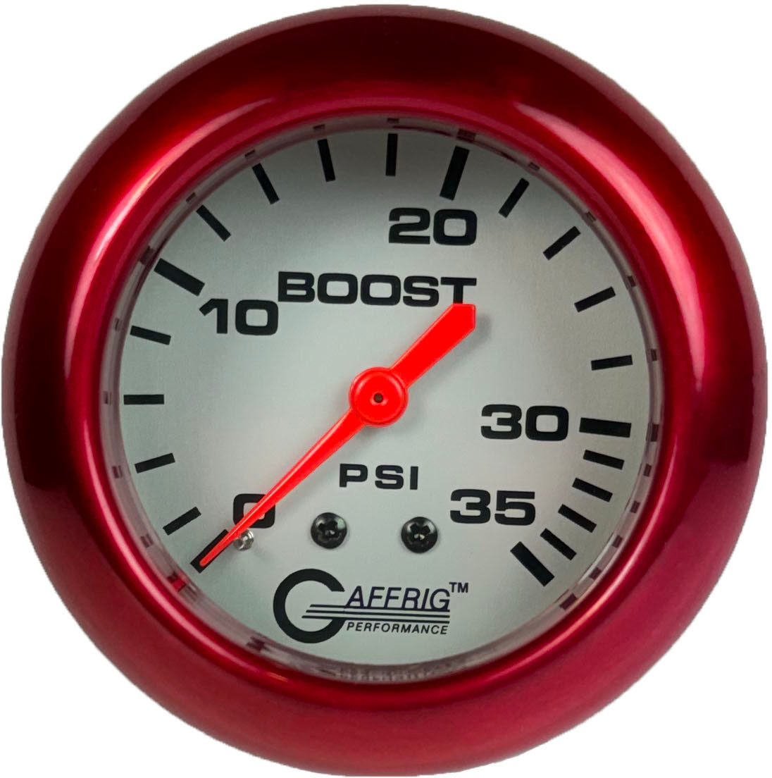 GAFFRIG PART #11010 2 5/8 INCH MECHANICAL BOOST GAUGE 0-35 PSI PLATINUM RED