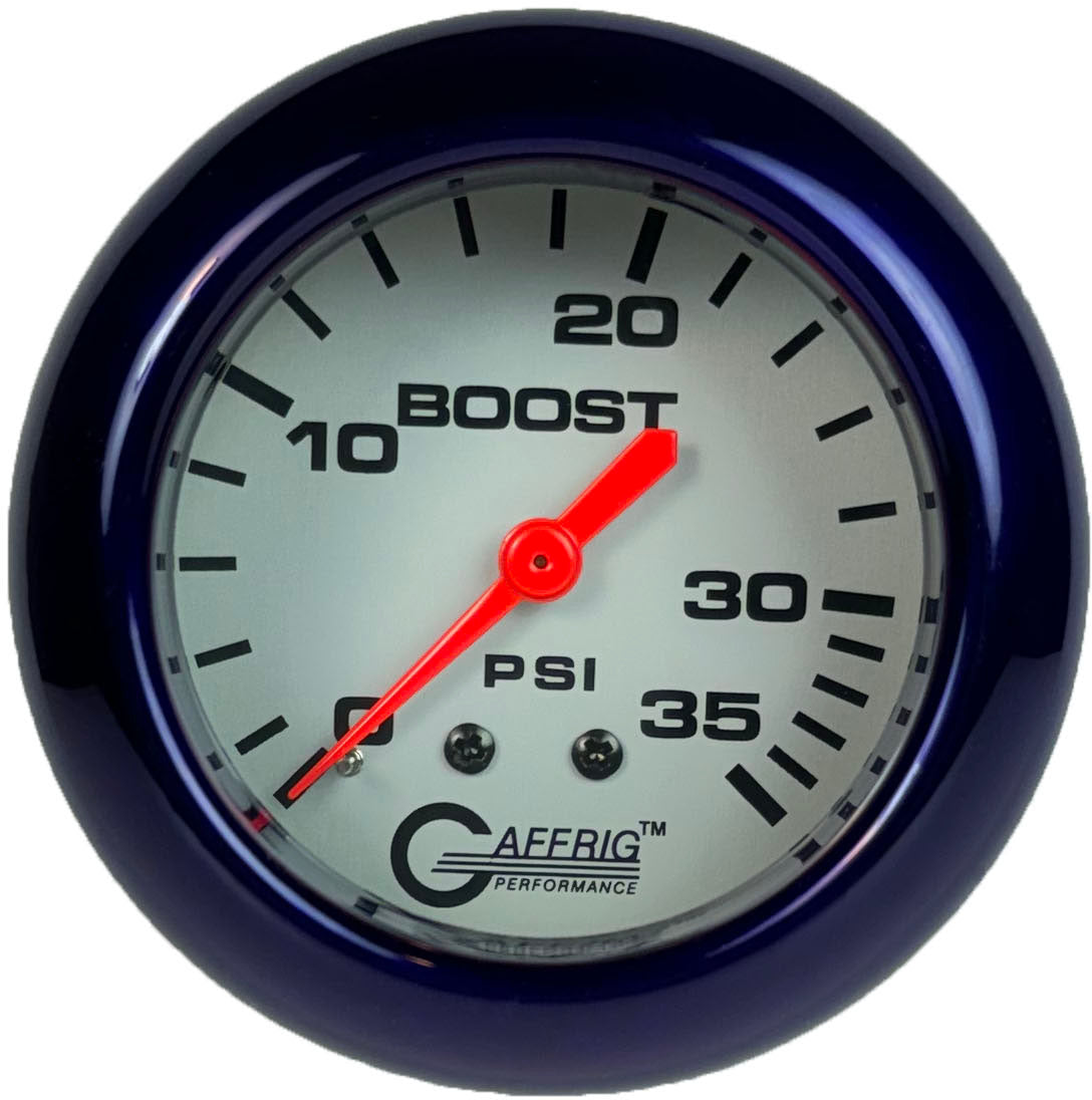 GAFFRIG PART #11010 2 5/8 INCH MECHANICAL BOOST GAUGE 0-35 PSI PLATINUM PURPLE