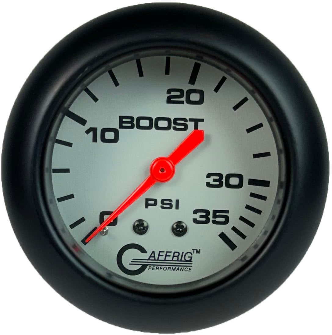 GAFFRIG PART #11010 2 5/8 INCH MECHANICAL BOOST GAUGE 0-35 PSI PLATINUM BLACK