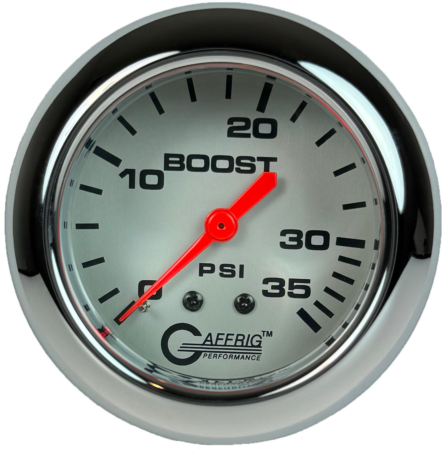 GAFFRIG PART #11010 2 5/8 INCH MECHANICAL BOOST GAUGE 0-35 PSI PLATINUM CHROME