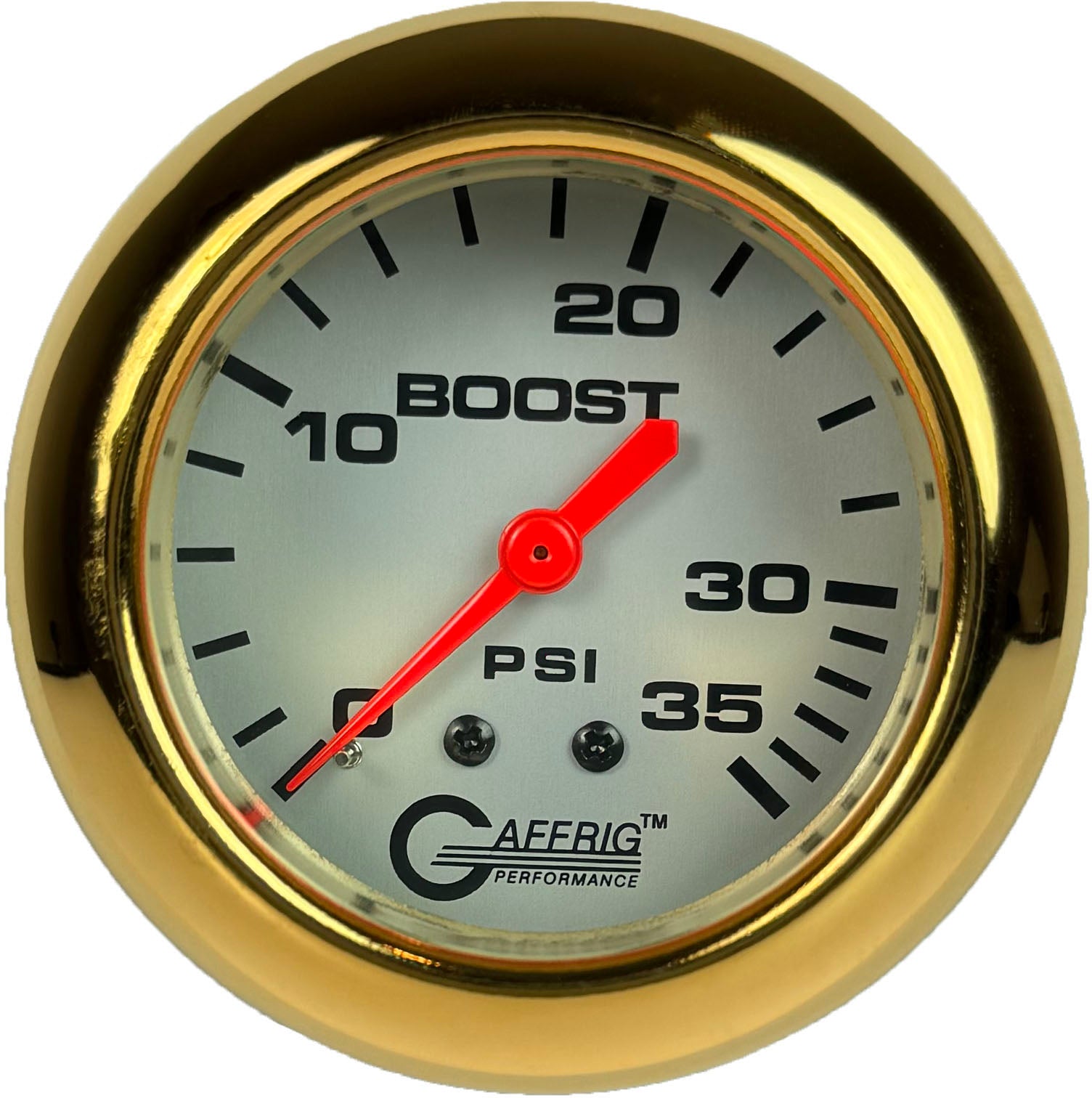 GAFFRIG PART #11010 2 5/8 INCH MECHANICAL BOOST GAUGE 0-35 PSI PLATINUM GOLD