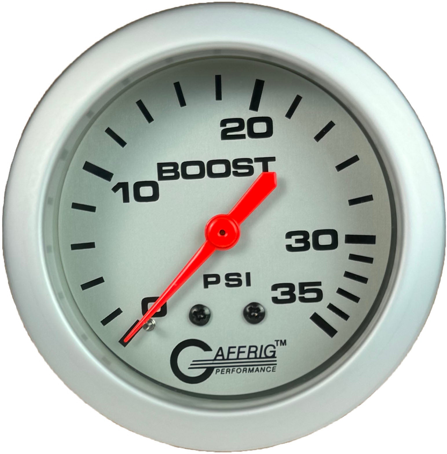 GAFFRIG PART #11010 2 5/8 INCH MECHANICAL BOOST GAUGE 0-35 PSI PLATINUM NO FAT RIM (STANDARD)