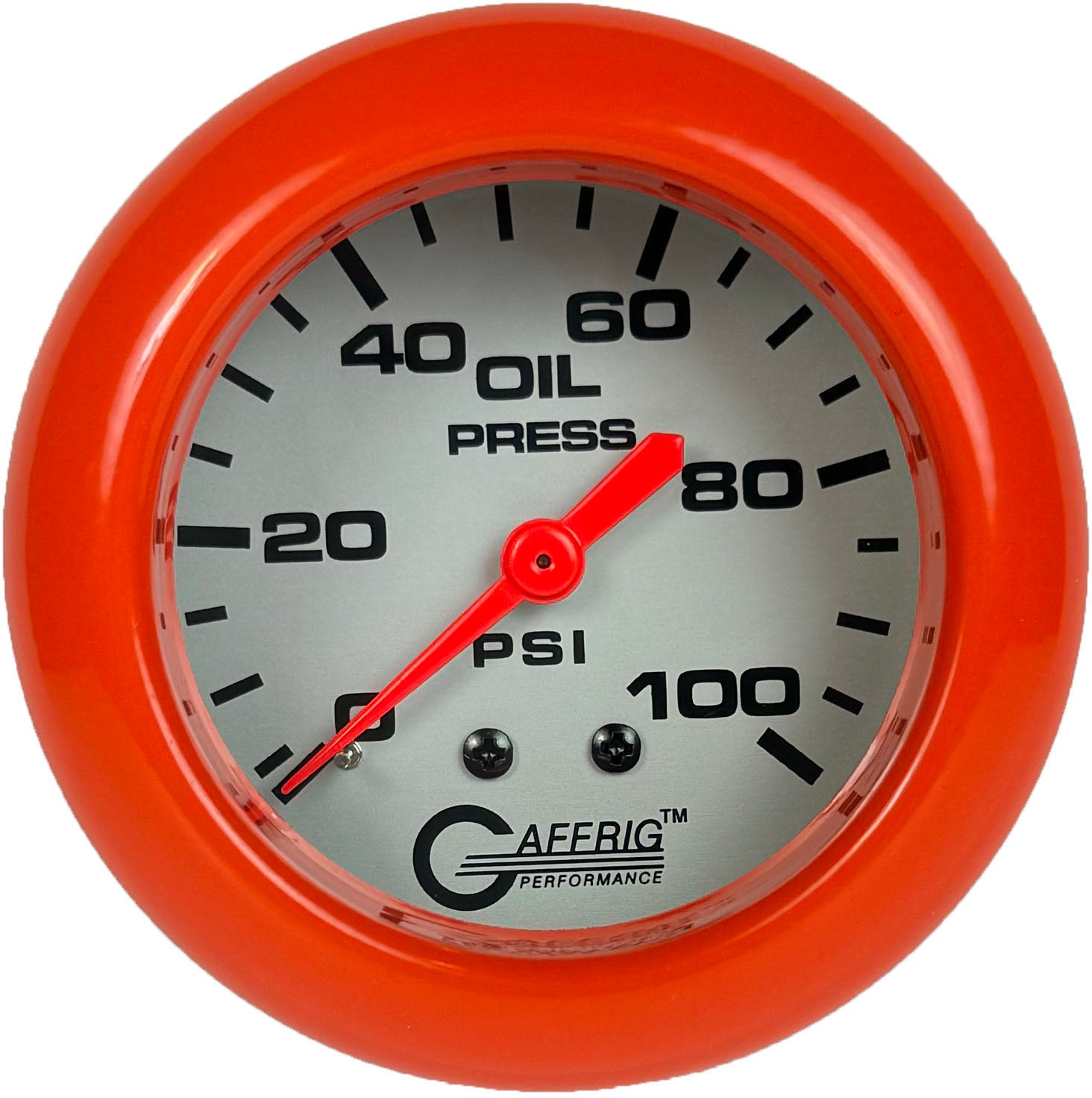 GAFFRIG PART #11011 2 5/8 INCH MECHANICAL OIL PRESSURE 0-100 PSI PLATINUM ORANGE
