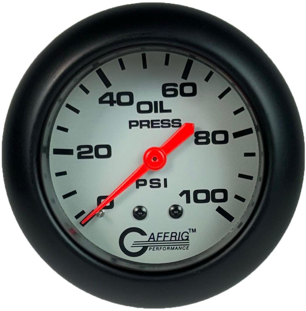 GAFFRIG PART #11011 2 5/8 INCH MECHANICAL OIL PRESSURE 0-100 PSI PLATINUM BLACK