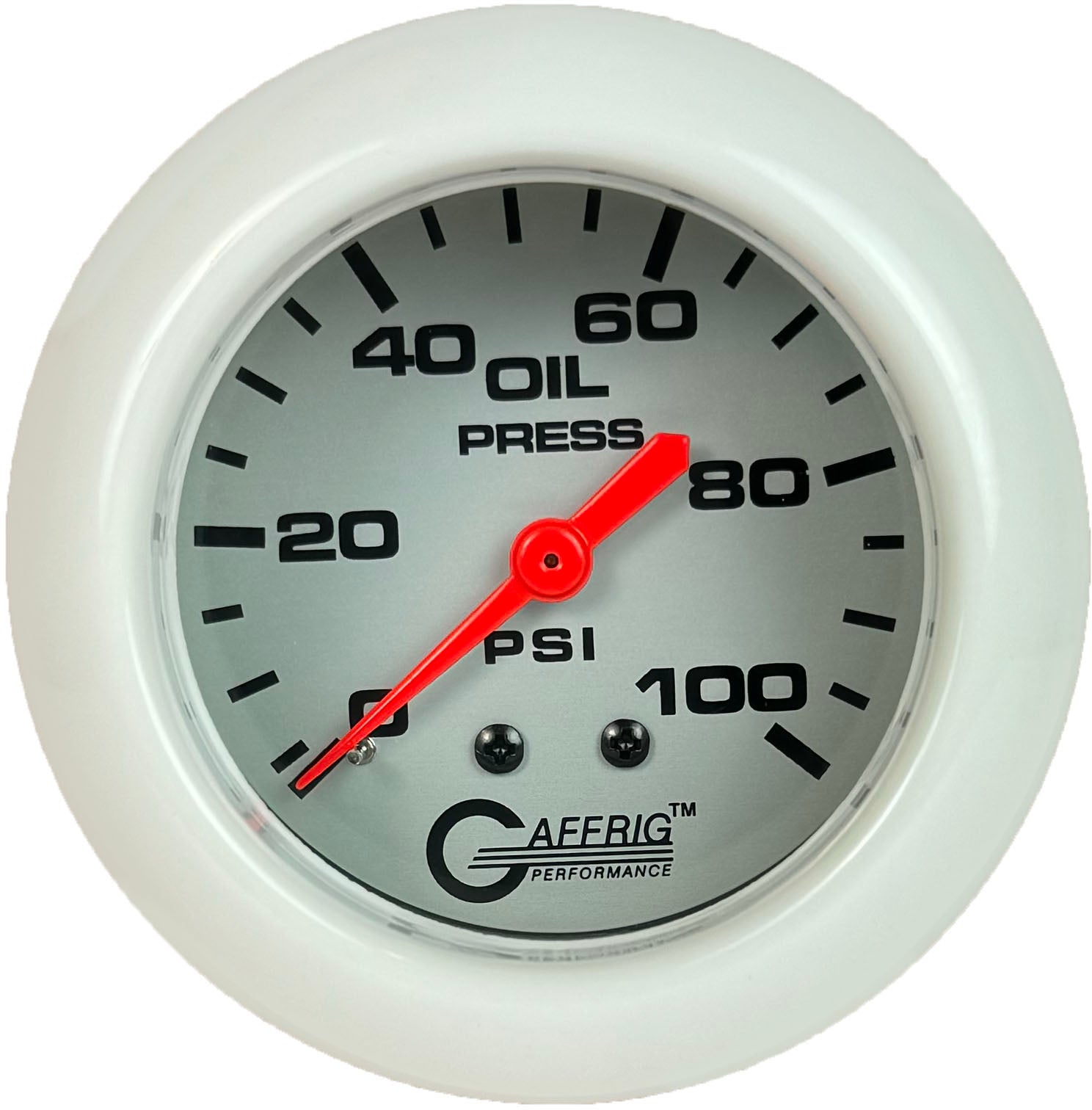 GAFFRIG PART #11011 2 5/8 INCH MECHANICAL OIL PRESSURE 0-100 PSI PLATINUM WHITE