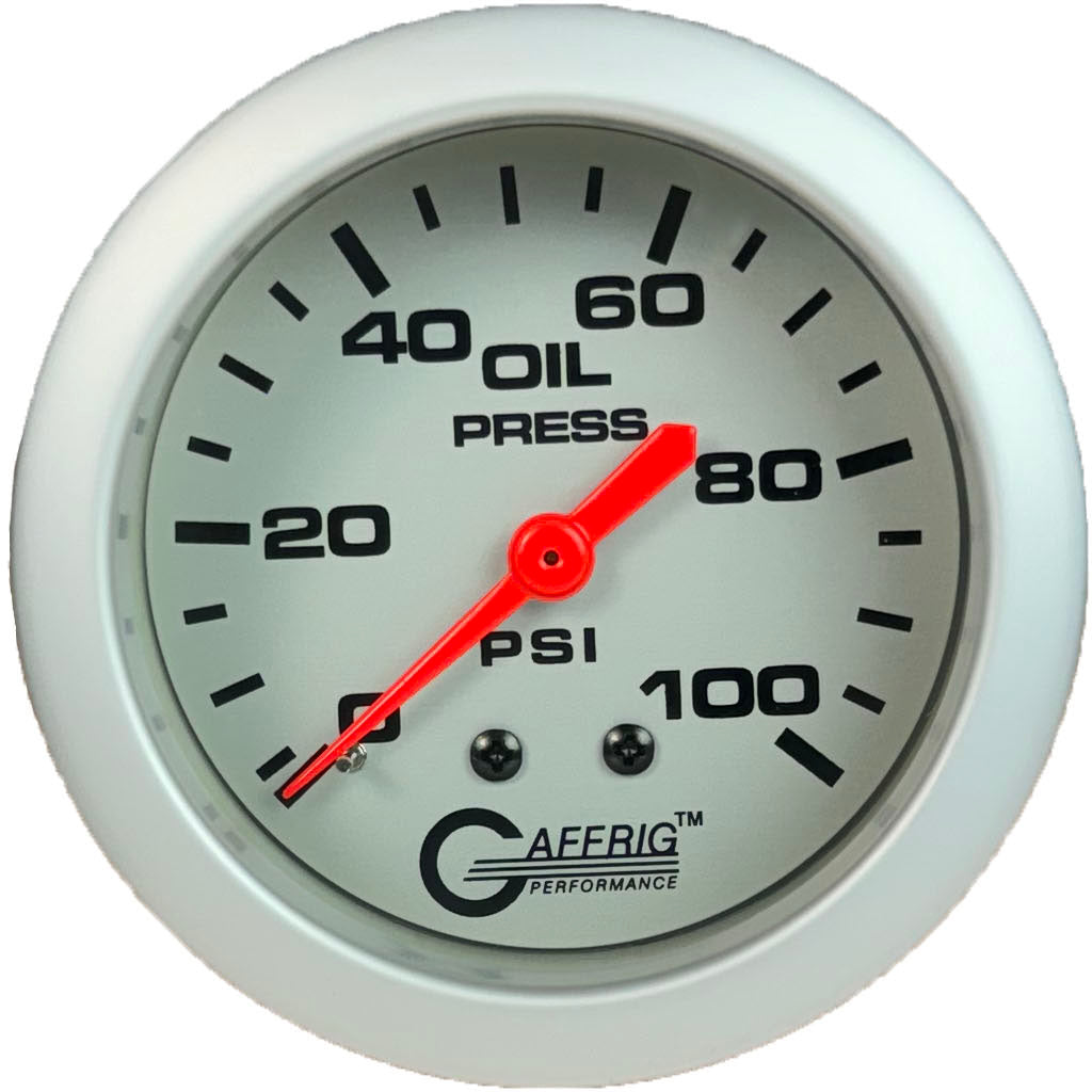 GAFFRIG PART #11011 2 5/8 INCH MECHANICAL OIL PRESSURE 0-100 PSI PLATINUM NO FAT RIM (STANDARD)