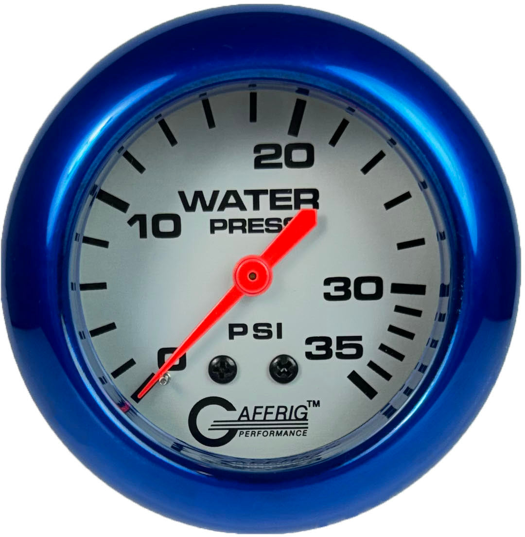 GAFFRIG PART #11014 2 5/8 INCH MECHANICAL WATER PRESSURE GAUGE 0-35 PSI PLATINUM BLUE