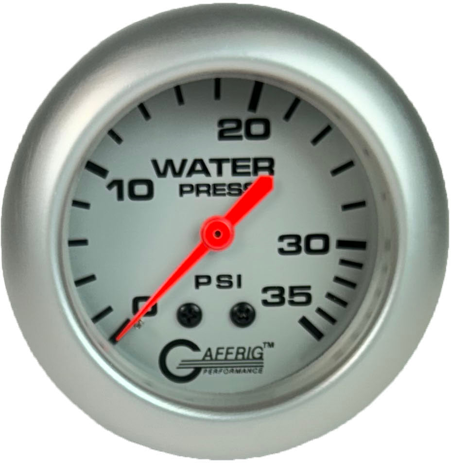 GAFFRIG PART #11014 2 5/8 INCH MECHANICAL WATER PRESSURE GAUGE 0-35 PSI PLATINUM PLATINUM
