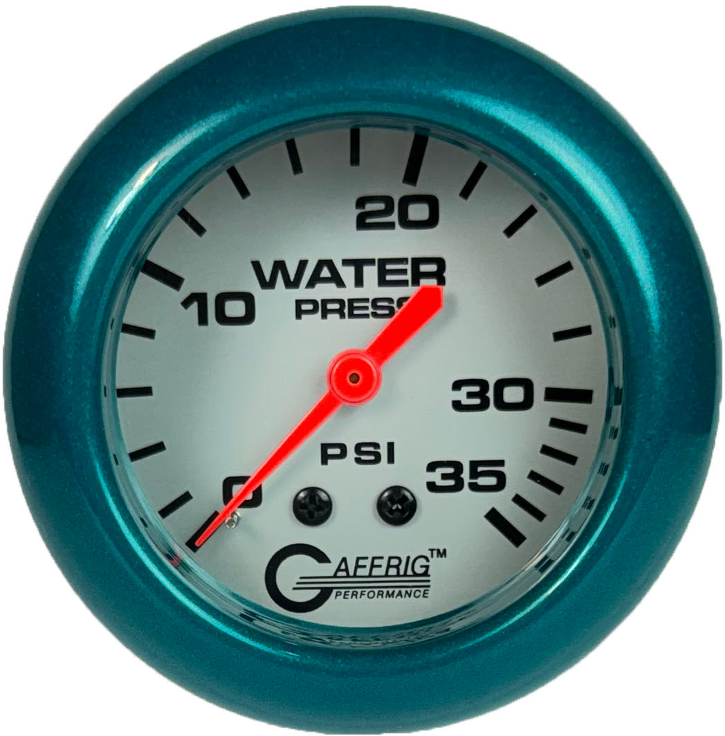 GAFFRIG PART #11014 2 5/8 INCH MECHANICAL WATER PRESSURE GAUGE 0-35 PSI PLATINUM TEAL