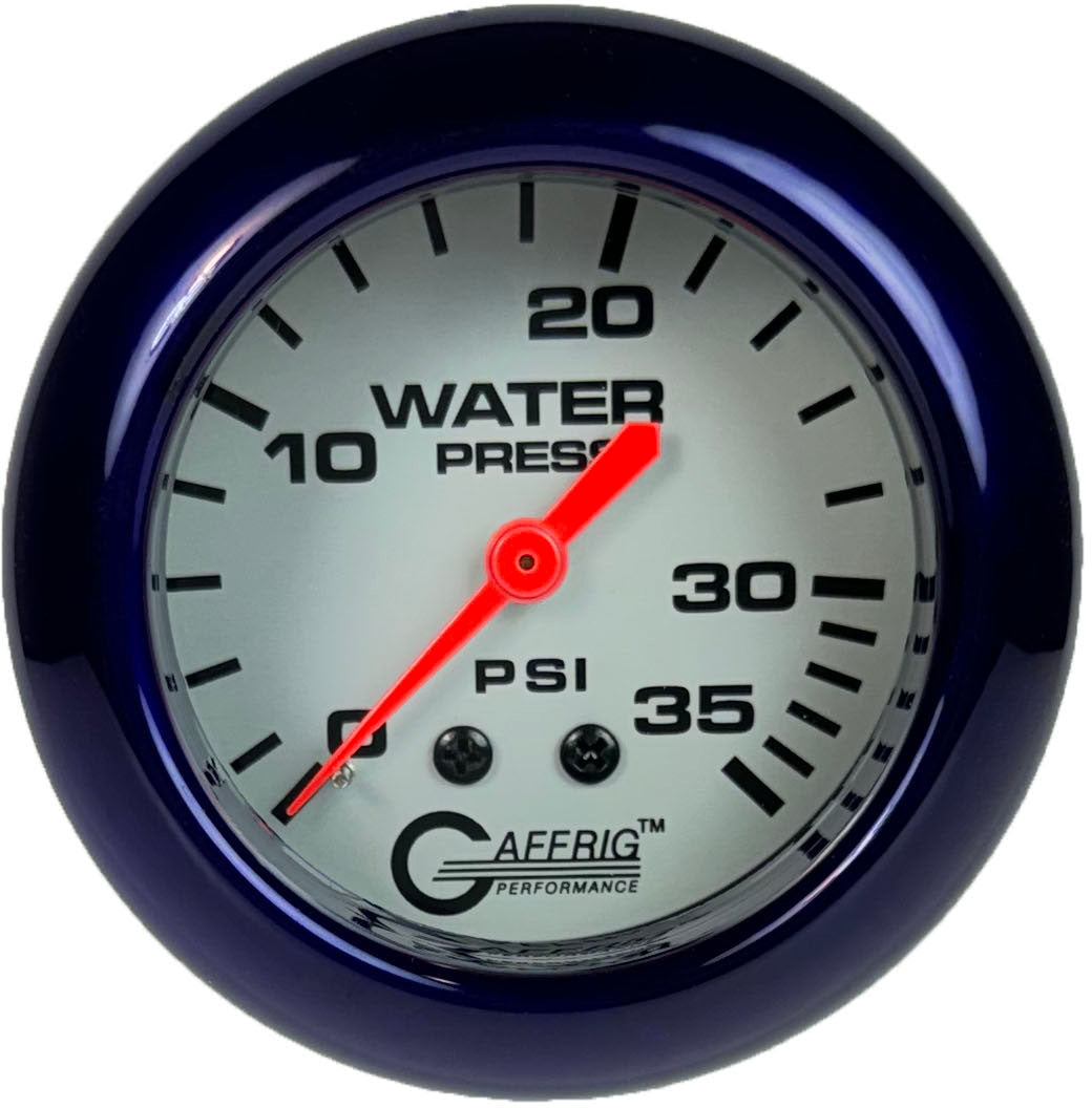 GAFFRIG PART #11014 2 5/8 INCH MECHANICAL WATER PRESSURE GAUGE 0-35 PSI PLATINUM PURPLE