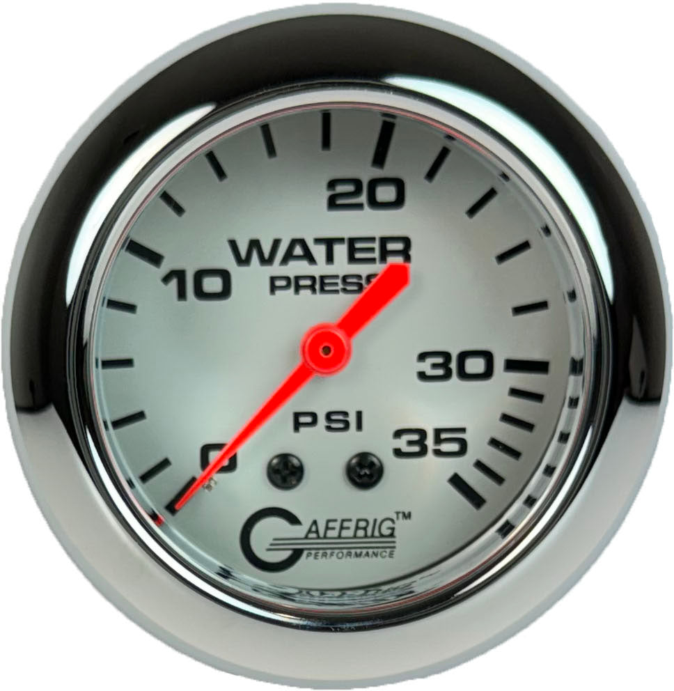GAFFRIG PART #11014 2 5/8 INCH MECHANICAL WATER PRESSURE GAUGE 0-35 PSI PLATINUM CHROME
