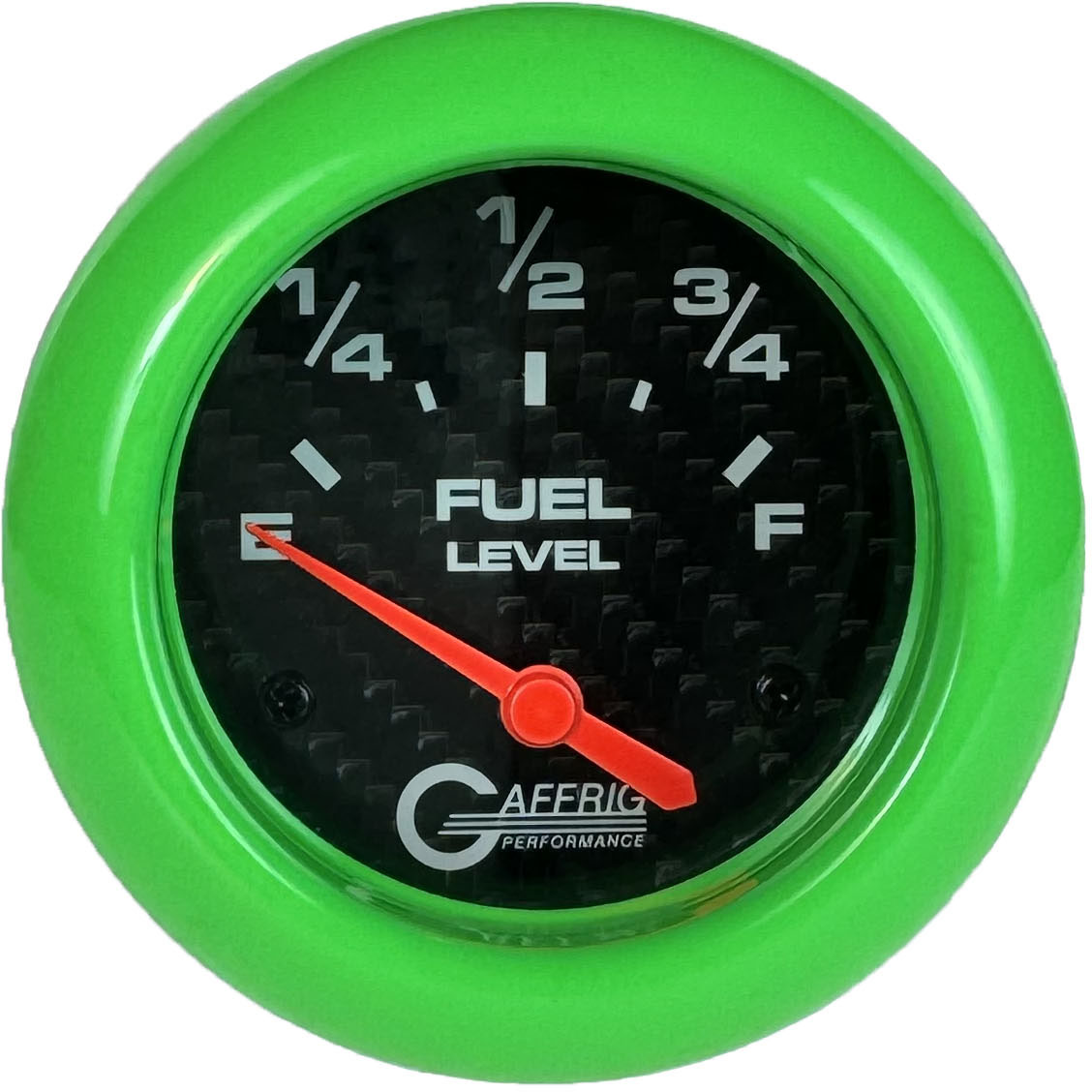 GAFFRIG PART #12000 2 5/8 INCH ELECTRIC FUEL LEVEL GAUGE 240-33 OHMS CARBON FIBER LIME GREEN