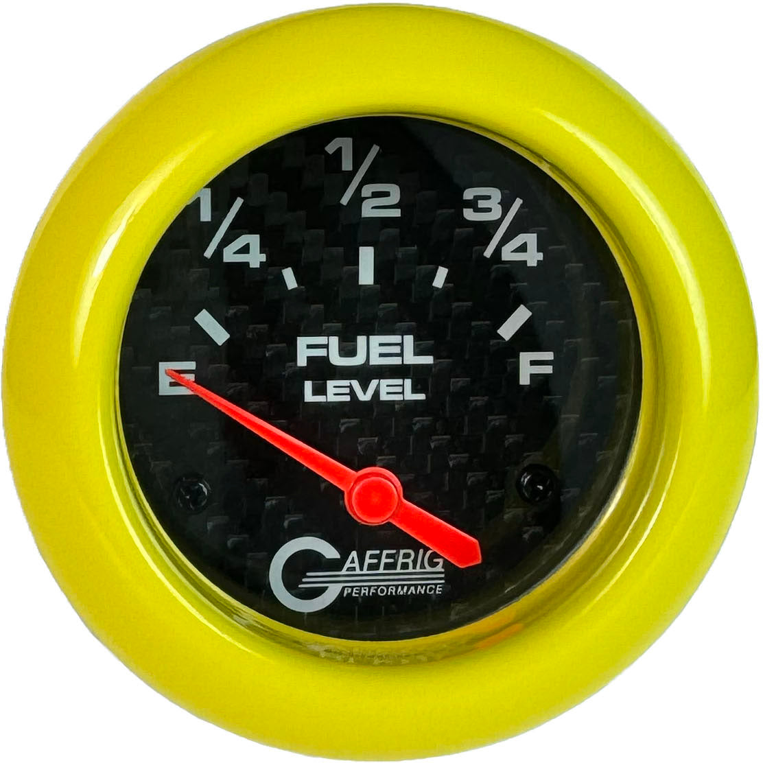 GAFFRIG PART #12000 2 5/8 INCH ELECTRIC FUEL LEVEL GAUGE 240-33 OHMS CARBON FIBER YELLOW
