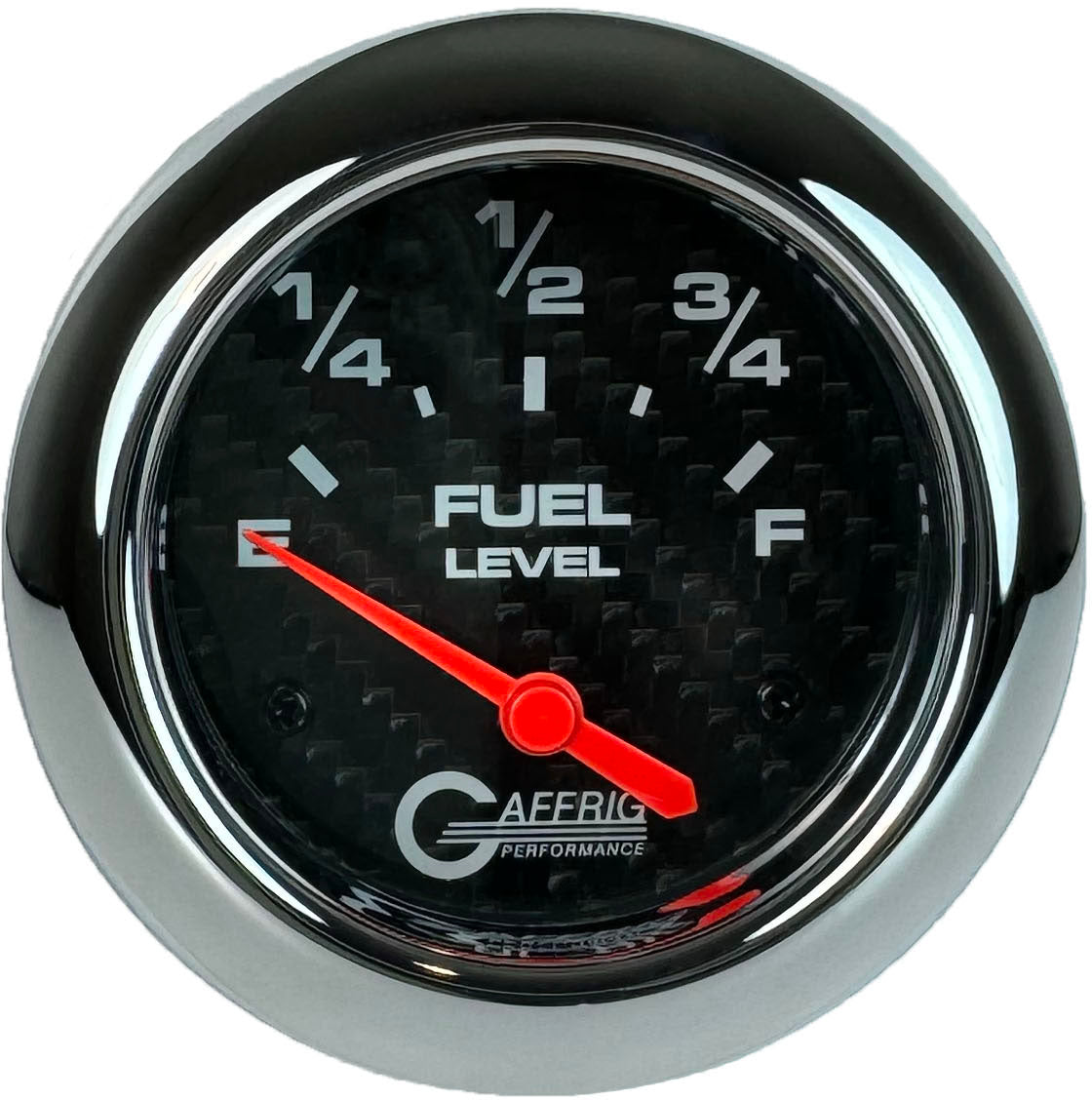 GAFFRIG PART #12000 2 5/8 INCH ELECTRIC FUEL LEVEL GAUGE 240-33 OHMS CARBON FIBER CHROME