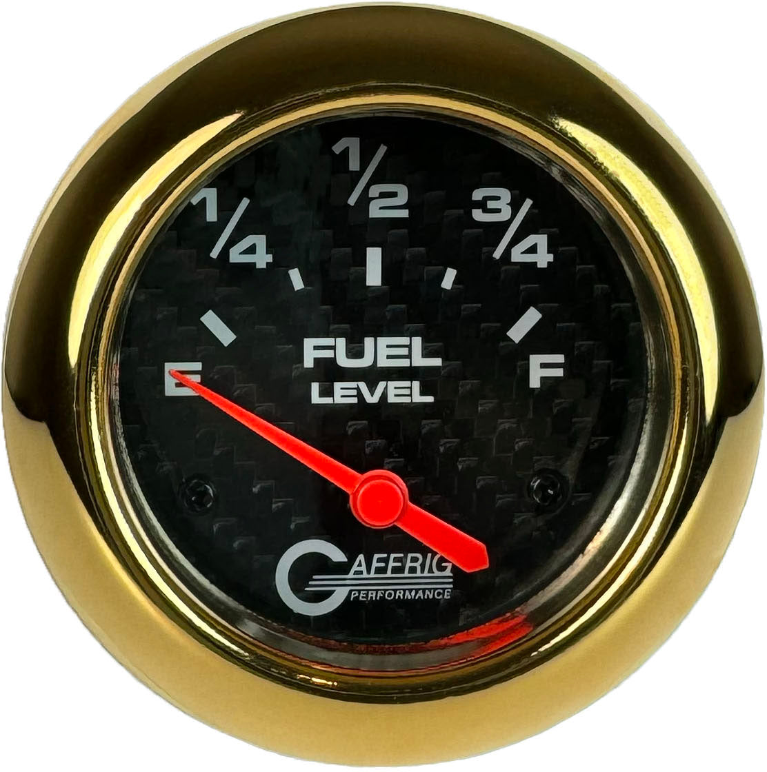 GAFFRIG PART #12000 2 5/8 INCH ELECTRIC FUEL LEVEL GAUGE 240-33 OHMS CARBON FIBER GOLD