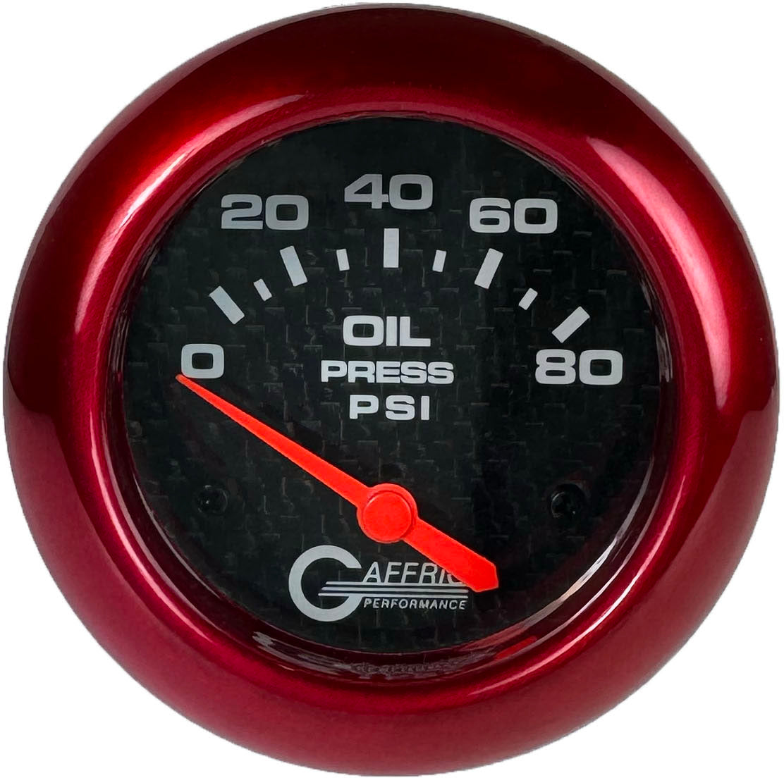 GAFFRIG PART #12001 2 5/8 INCH ELECTRIC OIL PRESSURE 0-80 PSI CARBON FIBER - INCLUDES SENDER RED