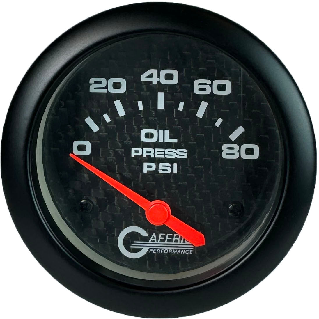 GAFFRIG PART #12001 2 5/8 INCH ELECTRIC OIL PRESSURE 0-80 PSI CARBON FIBER - INCLUDES SENDER NO FAT RIM (STANDARD)