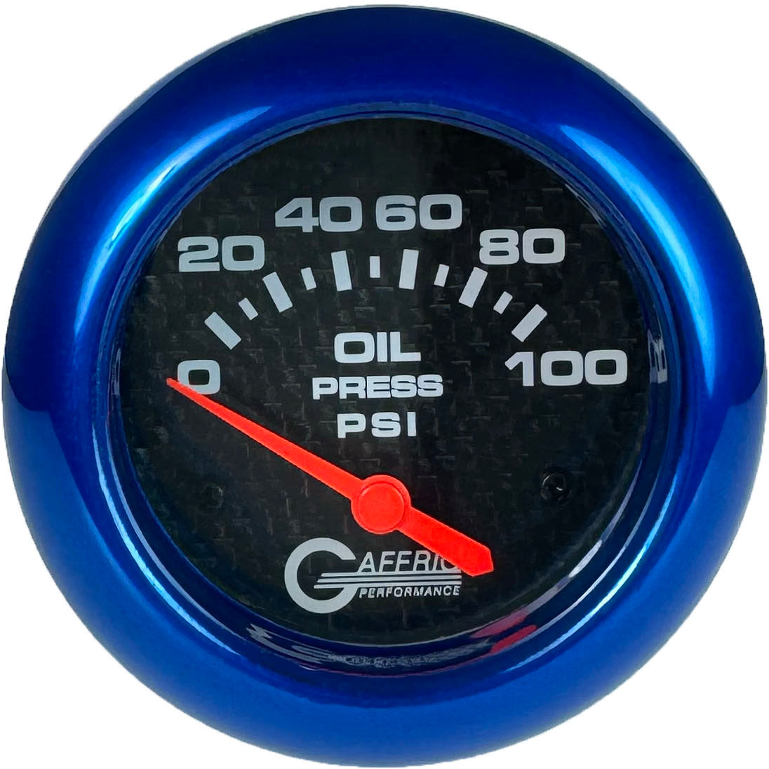 GAFFRIG PART #12002 2 5/8 INCH ELECTRIC OIL PRESSURE 0-100 PSI CARBON FIBER - INCLUDES SENDER BLUR