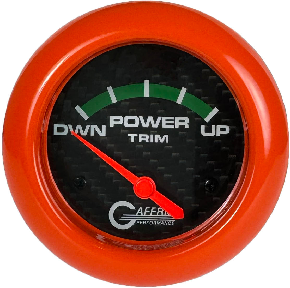 GAFFRIG PART #12004 2 5/8 INCH ELECTRIC TRIM METER GAUGE MERCURY CARBON FIBER ORANGE